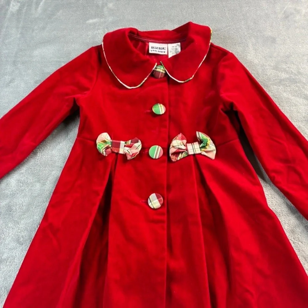 Blueberry Boulevard Girls Red Velvet Holiday Coat Dress Size 5T‎ EUC